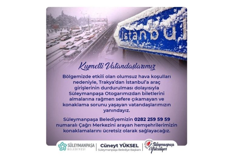 Süleymanpaşa Belediyesi mahsur kalan yolcuları yalnız bırakmadı