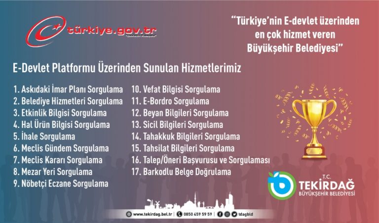 TEKİRDAĞ BÜYÜKŞEHİR BELEDİYESİ E-DEVLET ENTEGRASYONUNDA BİRİNCİ SIRADA