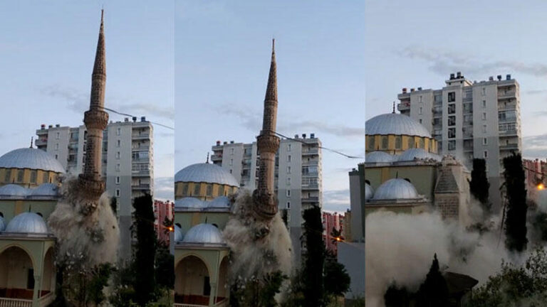 Depremde zarar gören caminin minaresi kontrollü şekilde yıkıldı | Kahramanmaraş, Gaziantep, Şanlıurfa, Diyarbakır, Adana, Adıyaman, Osmaniye, Hatay, Kilis, Malatya