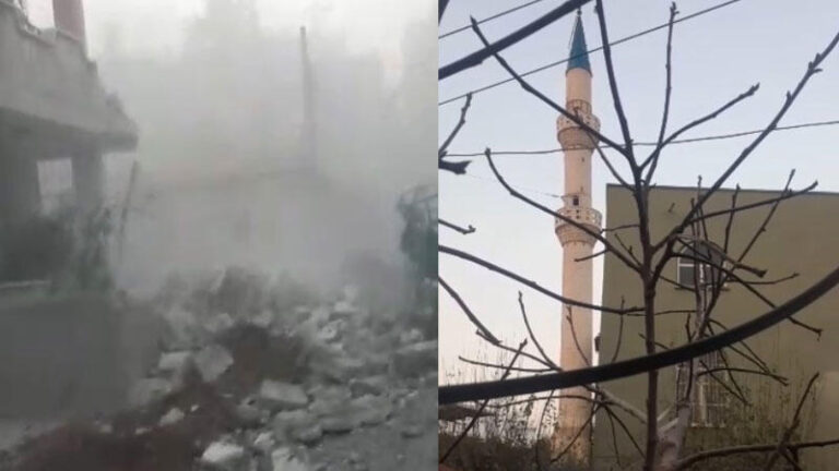 Kontrollü şekilde yıkılan minare 3 katlı evin üzerine devrildi | Kahramanmaraş, Gaziantep, Şanlıurfa, Diyarbakır, Adana, Adıyaman, Osmaniye, Hatay, Kilis, Malatya