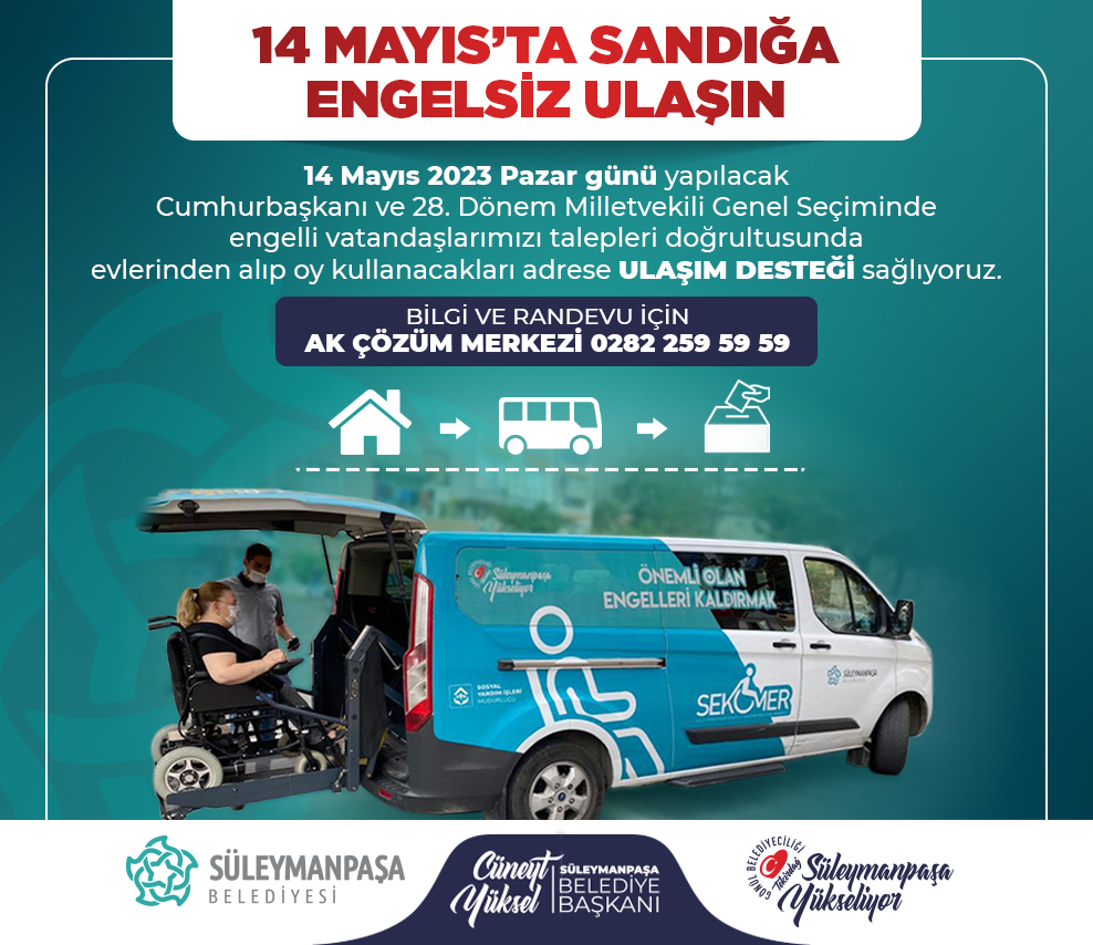 Süleymanpaşa Belediyesinden engelli seçmenlere ulaşım desteği Süleymanpaşa Belediyesinden engelli seçmenlere ulaşım desteği