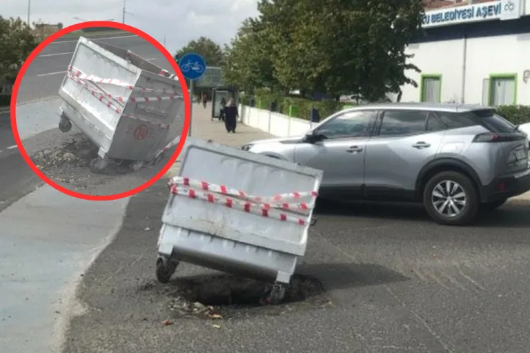 Çöken Yol Vatandaşı İsyan Ettirdi: Çöp Kutulu Önlem Alındı