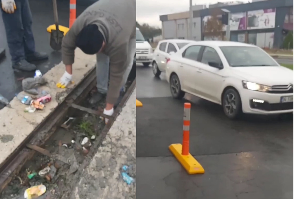 Trafiğin Yoğun Olduğu Saatte, Mazgal Temizliği! Trafiğin Yoğun Olduğu Saatte, Mazgal Temizliği!