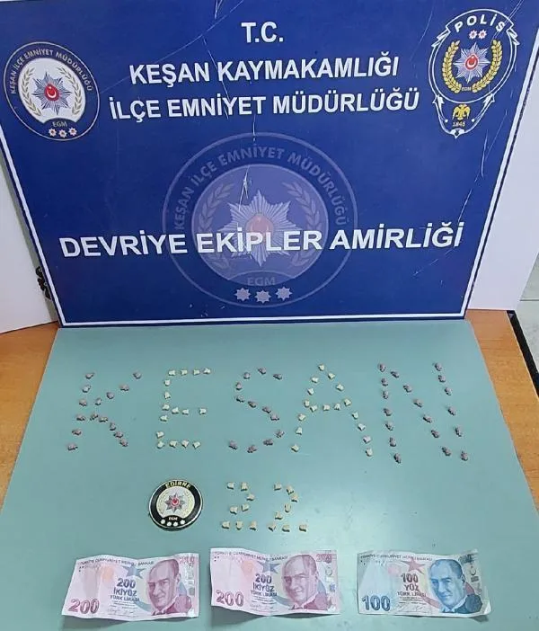 Edirne’de üzerinde 95 uyuşturucu hap ele geçirilen şüpheli tutuklandı