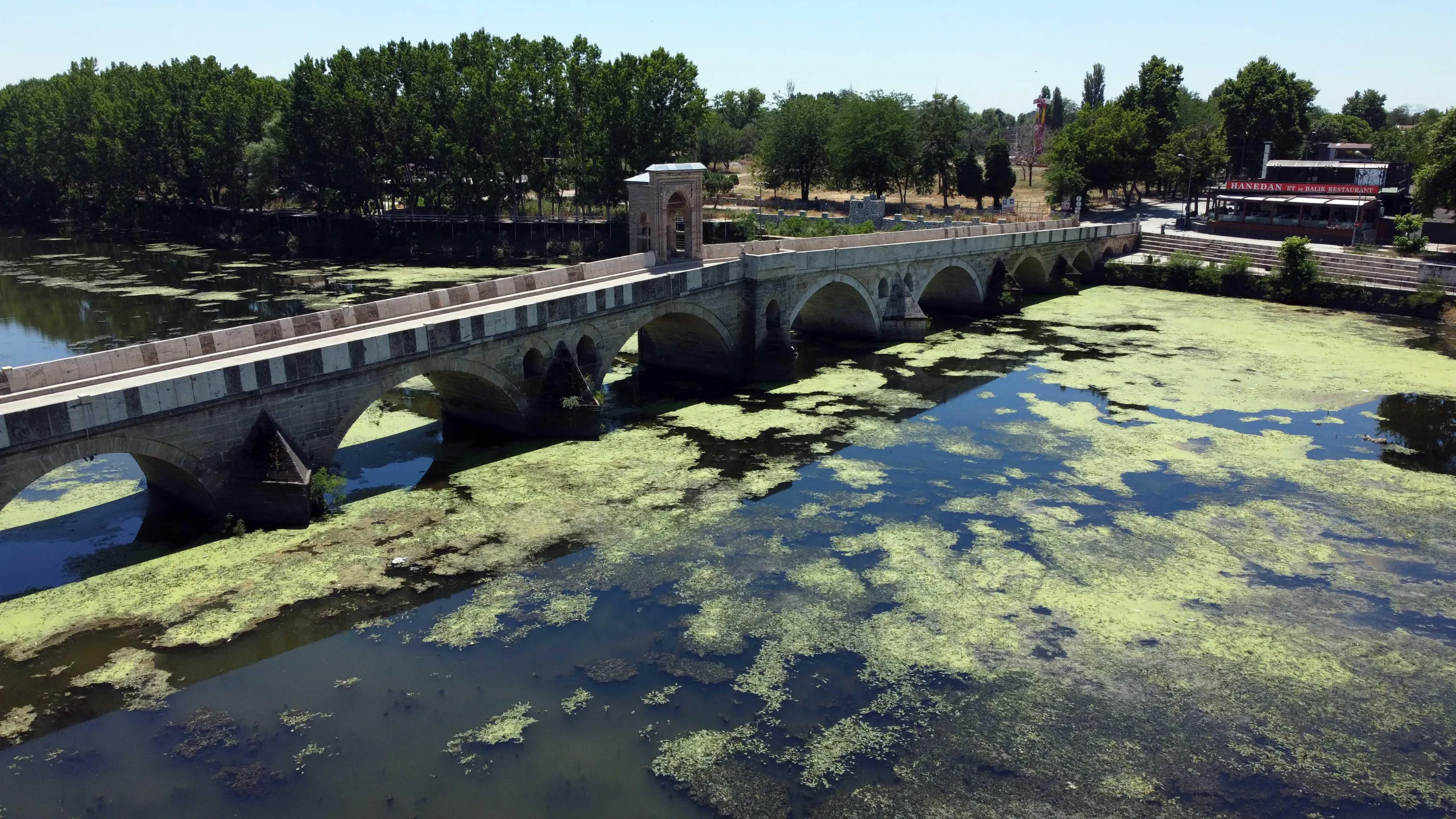 Tunca Nehri’nde debi bir ayda yarı yarıya düştü, yüzeyi yosunla kaplandı Tunca Nehri’nde debi bir ayda yarı yarıya düştü, yüzeyi yosunla kaplandı