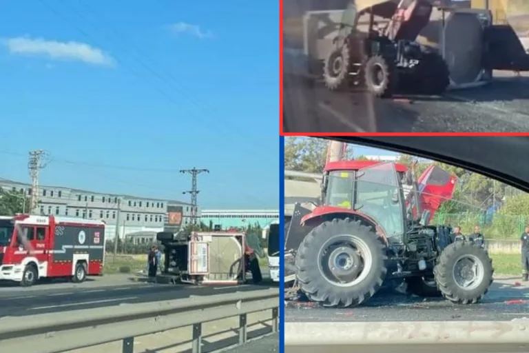 Ergene’de Kaza: Tırın Dorsesi Devrildi, Traktör Hurdaya Dönüştü: 2 Yaralı