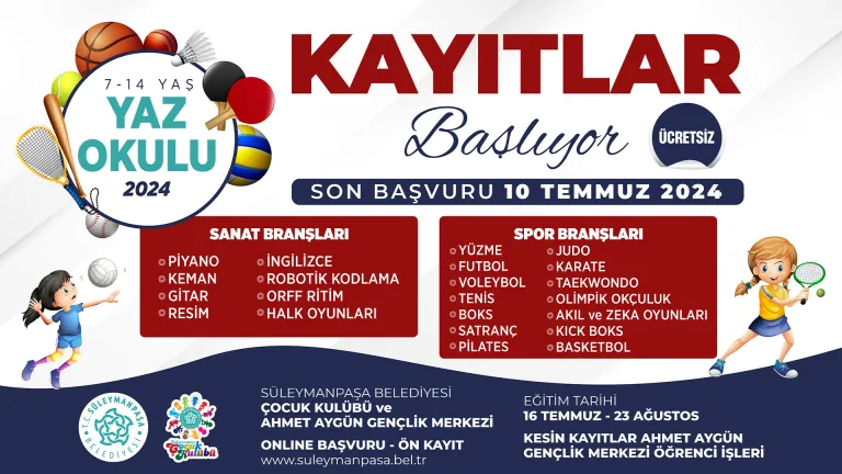 Süleymanpaşa Belediyesi 2024 Yaz Okulu başvuruları başladı