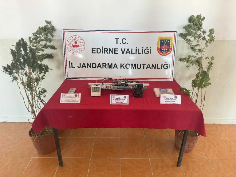 Edirne’de evinde uyuşturucu yetiştirme düzeneği ele geçirilen şüpheliye gözaltı