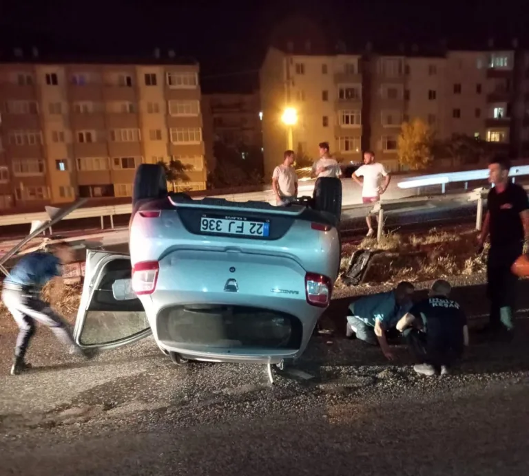 Keşan’da takla atan otomobilin alkollü sürücüsü yaralandı