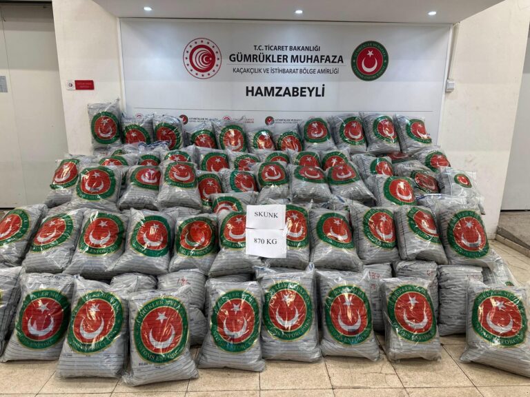 Hamzabeyli’den giriş yapan TIR’da 870 kilo skunk ele geçirildi