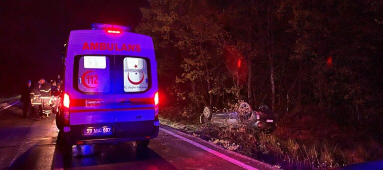 KONTROLDEN ÇIKAN OTOMOBİL TAKLA ATTI