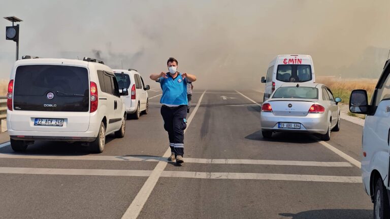 Edirne’de anız yangını; kara yolu kapatıldı (2)